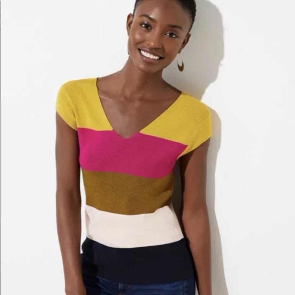 LOFT Ribbed Colorbock Capsleeved Sweater Top Size L